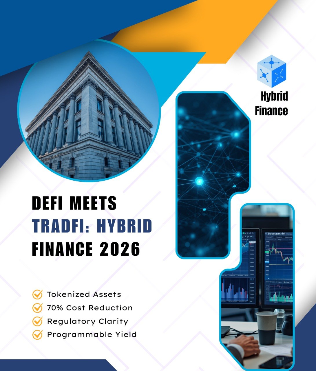 Infographic explaining hybrid finance strategies for DeFi and TradFi.